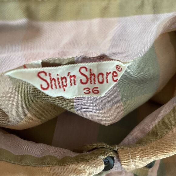 Vtg 50s Ship'n Shore Blouse Womens Sz 36 Pink Peach Check Pullover Sleeveless - Picture 5 of 5